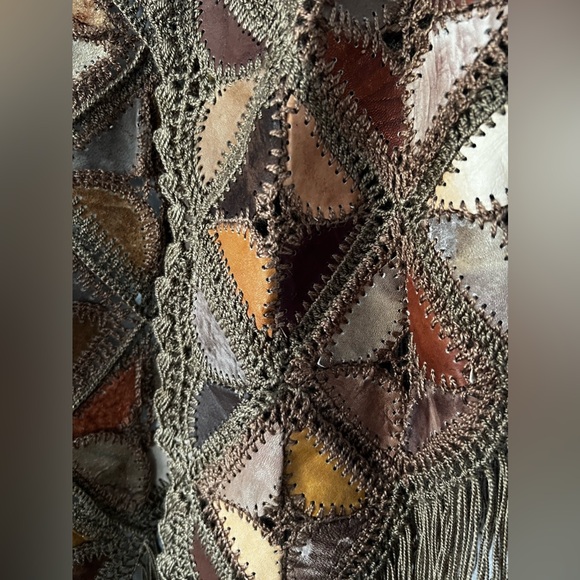 Genuine Leather Vintage Patchwork Shawl - Picture 5 of 16